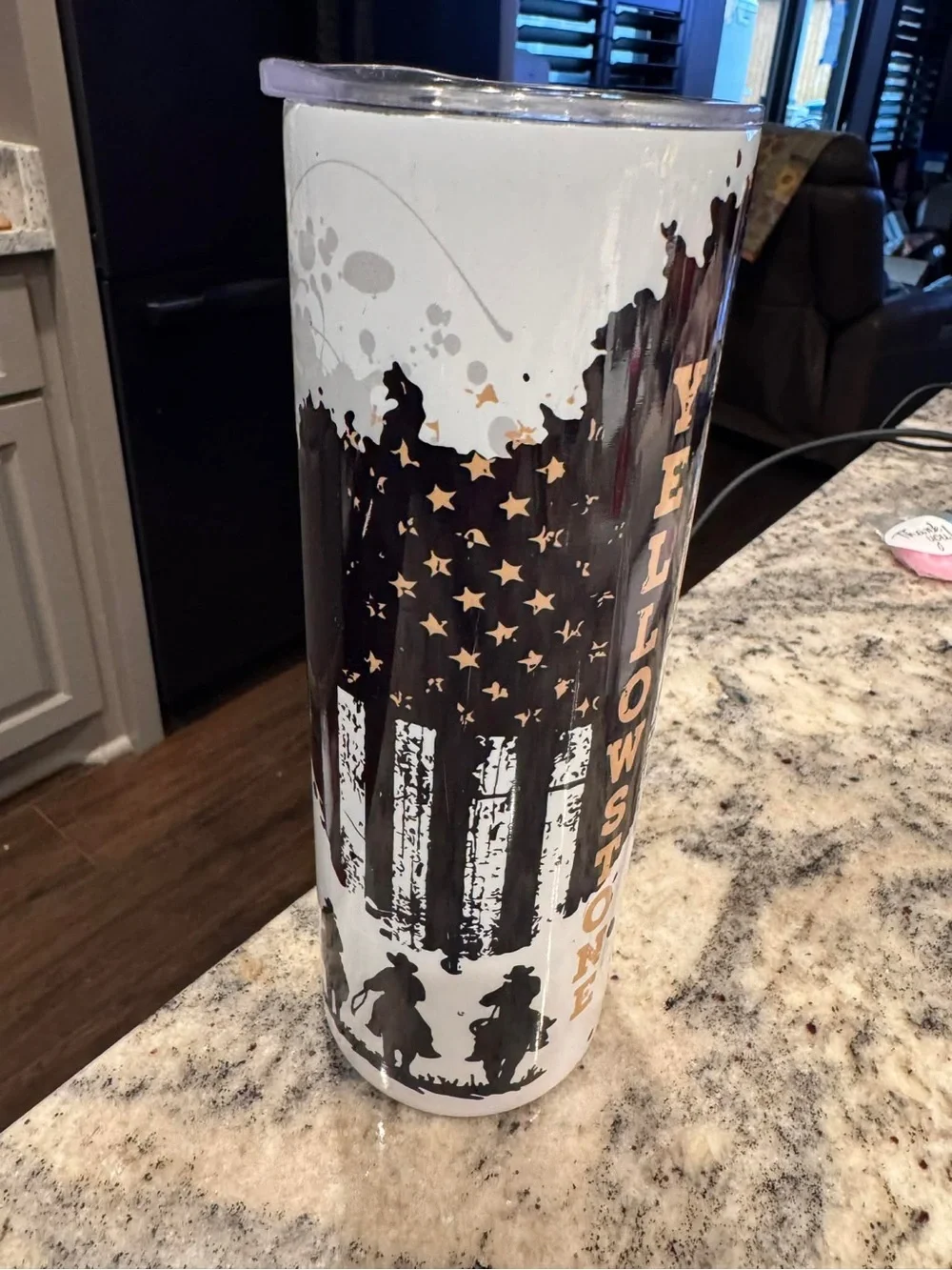 YELLOWSTONE Hand Crafted Black and White Yellowstone Button Ranch Travel Tumbler